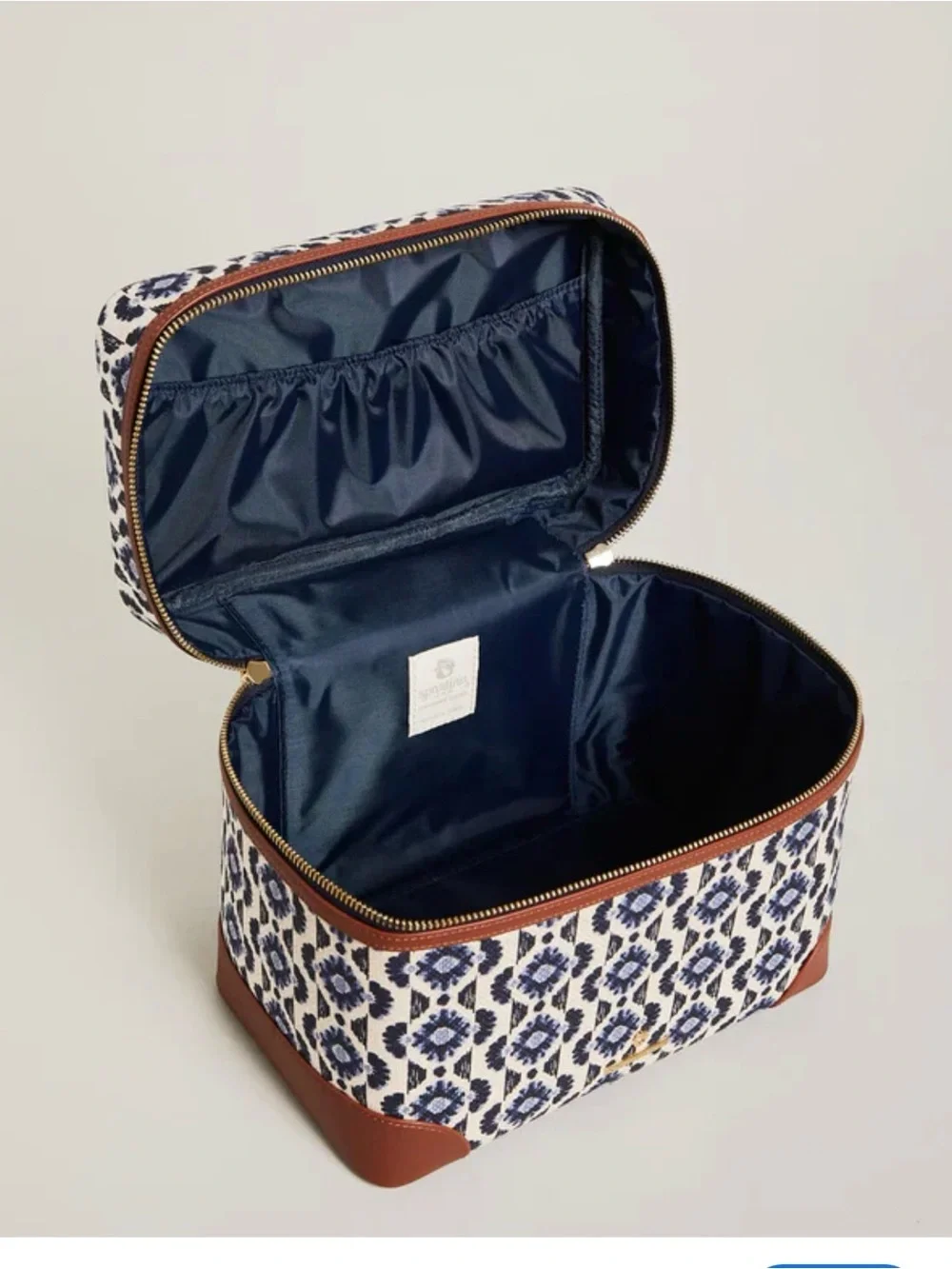 SPARTINA 449 train case Marsh Boardwalk Blue cream brown Cosmetic Makeup Bag